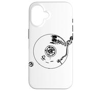 Carcasa para iPhone 16 Boceto de Tocadiscos Oldschool para Disc-Jockeys