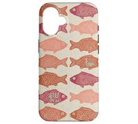 Carcasa para iPhone 16 Boho Fish Pattern Ocean Marine Life Folk Art Aesthetic
