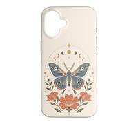 Carcasa para iPhone 16 Boho Polilla Mariposa Floral Celestial Fases Lunares Naturaleza