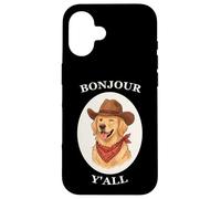 Carcasa para iPhone 16 Bonjour Y'all Cowboy Golden Dog Retriever French Amante