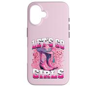 Carcasa para iPhone 16 Bota Cowboy Western Cowgirl Pink Leopard Let's Go Girls