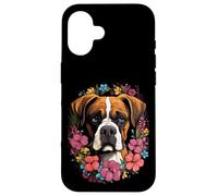 Carcasa para iPhone 16 Boxer - Ramo de Flores con Cara de Perro Cervatillo Boxeador dueño criador mamá