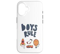 Carcasa para iPhone 16 Boys Rule Bold Rocket Sock Shoe Globo Colores