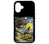 Carcasa para iPhone 16 Bulldog Francés Noche Estrellada Van Gogh Lindo Perro Aullando