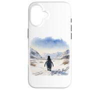 Carcasa para iPhone 16 BUT Why? Penguin Wandering Off Mountains Watercolor (White)