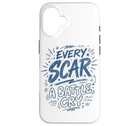 Carcasa para iPhone 16 Cada Cicatriz un Grito de Batalla Azul Garabato Cita Arte