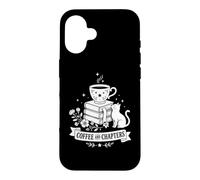 Carcasa para iPhone 16 Café Y Capítulos Amante De Libros De Gatos Lectura Café