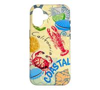 Carcasa para iPhone 16 California Coastal Seafood Collage Retro Beach Food Art