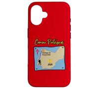 Carcasa para iPhone 16 Camino Portugues 2026 Santiago de Compostela Peregrino Mapa