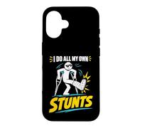 Carcasa para iPhone 16 Camiseta con Texto en inglés I Do My Own Stunts Get Well Funny Injury Leg