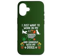 Carcasa para iPhone 16 Camiseta con Texto en inglés I Just Want to Work in My Garden para Salir con Perros