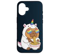 Carcasa para iPhone 16 Carpincho Unicornio Comiendo Ramen Arco Iris Orgullo Kawaii