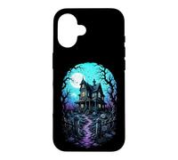 Carcasa para iPhone 16 Casa embrujada Luna de Sangre Arte de Grabado en Madera