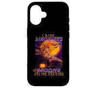 Carcasa para iPhone 16 Cat I Ride Dinosaurs Brooms Are For Amateurs Funny Halloween