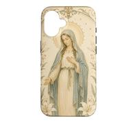Carcasa para iPhone 16 Católica Virgen María Floral Oración Arte Mirada Devocional