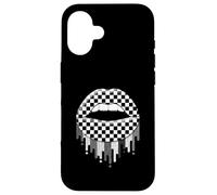Carcasa para iPhone 16 Checkered Black White Lip Cute Checkerboard