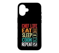 Carcasa para iPhone 16 Chef Life Eat Cook Repeat Funny Cooking Chefs Lover