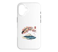 Carcasa para iPhone 16 Cherry Blossom Mount Fuji Japanese Ukiyo-e Sakura Art