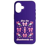 Carcasa para iPhone 16 Chicas como Skateboards Too Pink Bows Skater Girl Coquette