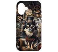 Carcasa para iPhone 16 Chihuahua de Pelo Largo Steampunk Científico Loco