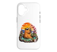 Carcasa para iPhone 16 Chill Capybara Hot Spring Sunset Retro Funny Summer