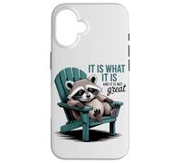 Carcasa para iPhone 16 Chill Raccoon Lazy Summer Actitud - Cita Divertida