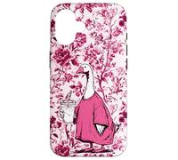 Carcasa para iPhone 16 Chinoiserie Floral Rosa Supercute Bubble Tea Goose
