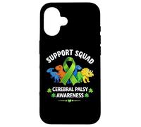Carcasa para iPhone 16 Cinta Verde de Conciencia de parálisis Cerebral del escuadrón de Apoyo de Dinosaurios