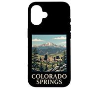 Carcasa para iPhone 16 Colorado Springs Montaña Horizonte Retro Picos Bosque Ciudad
