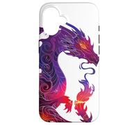 Carcasa para iPhone 16 Colores Vivos Púrpura Rojo Naranja Dragón de Fuego