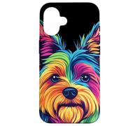 Carcasa para iPhone 16 Colorido Yorkshire Terrier Rainbow Yorkie Dog Lover Negro