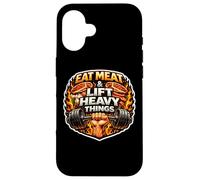 Carcasa para iPhone 16 Come Carne y Levanta Cosas Pesadas Carnívoro Gym Wheight Lifting