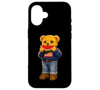 Carcasa para iPhone 16 Cool USA Teddy Bear Eating Watermelon Illustration Graphic