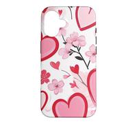 Carcasa para iPhone 16 Corazón Ditsy Patrón Romántico Sakura Flores Cerezo Flores