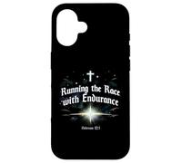 Carcasa para iPhone 16 Corriendo la Carrera con Endurance Hebrews 12:1 Christian