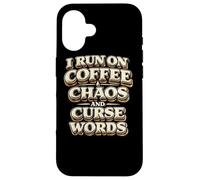 Carcasa para iPhone 16 Corro con café Caos Palabras malditas Regalo Divertido para