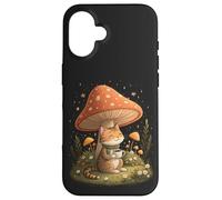 Carcasa para iPhone 16 Cozy Cat Drink Café Champiñón Lindo Cottagecore Estética