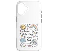 Carcasa para iPhone 16 Creció sintiéndose Feliz y Triste Estados de ánimo de la Infancia Doodle Collage