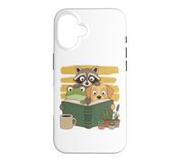 Carcasa para iPhone 16 Curious Reading Animals Frog Raccoon Dog Book Lover