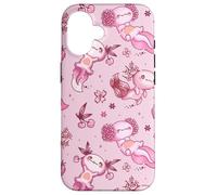 Carcasa para iPhone 16 Cute Axolotl Cherry Pattern For Girls Women Pink Strawberry