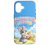 Carcasa para iPhone 16 Cute Bunny Hops Snack Repeat Pastel Spring Huevos Decorativos