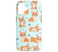 Carcasa para iPhone 16 Cute Corgi Dog with Paws Lover in Aqua Turquoise Pattern