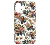 Carcasa para iPhone 16 Cute Heart and Flower Pattern For Women with Honey Bees