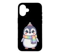 Carcasa para iPhone 16 Cute Kawaii Penguin Rainbow Beanie Scarf Winter
