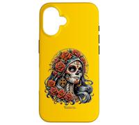 Carcasa para iPhone 16 Dá de Muertos - Maquillaje para niña de Rosas y cráneo