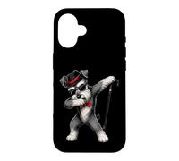 Carcasa para iPhone 16 Dabbing Schnauzer Dog Fedora Shades Gentleman Art Divertido