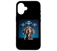 Carcasa para iPhone 16 Dachshund Dog Alien UFO Dachshund Decoración Niños Divertido Dachshund