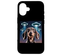 Carcasa para iPhone 16 Dachshund Dog Alien UFO Dachshund Decoración Niños Divertido Dachshund