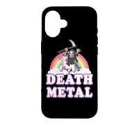 Carcasa para iPhone 16 Death Metal Rock Music Rainbow Grim Reaper Riding Unicorn