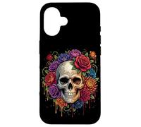 Carcasa para iPhone 16 Dia De Los Muertos Calavera Calavera Floral Rosa Calavera Esqueleto